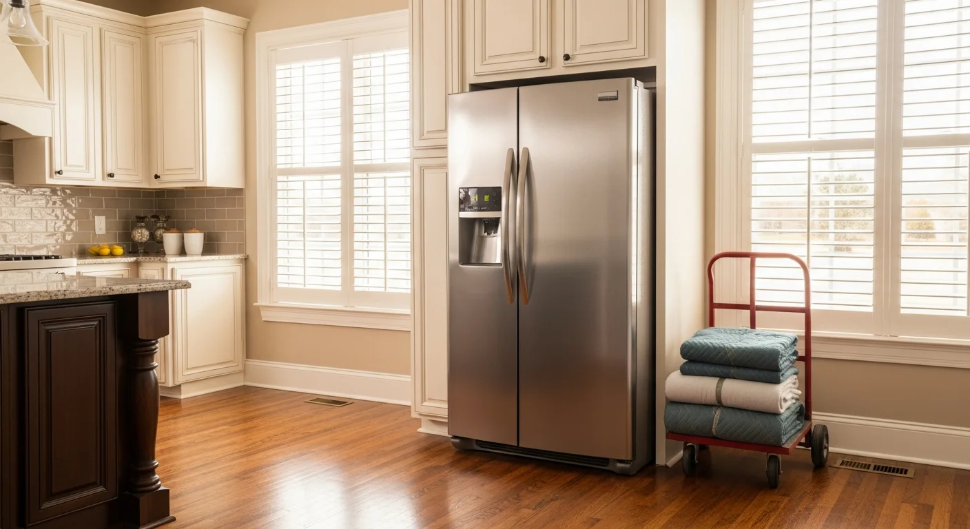 Technician installing a new dishwasher under a kitchen counter